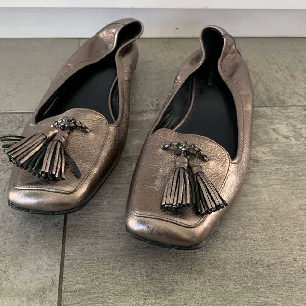 Cole Haan leather platinum loafers, Nike Air soles, nearly new, size 9.5